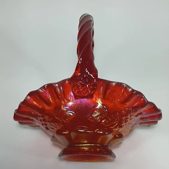 Fenton 2003 Historic Collection Ruby Amberina Basket #4633 RL Paneled Grapes - Picture 3 of 13